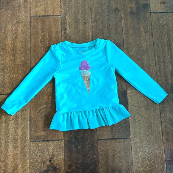 Cat and Jack Girls 3T Swim Suit Top Rash Guard Blue Green Sequins - Picture 1 of 5